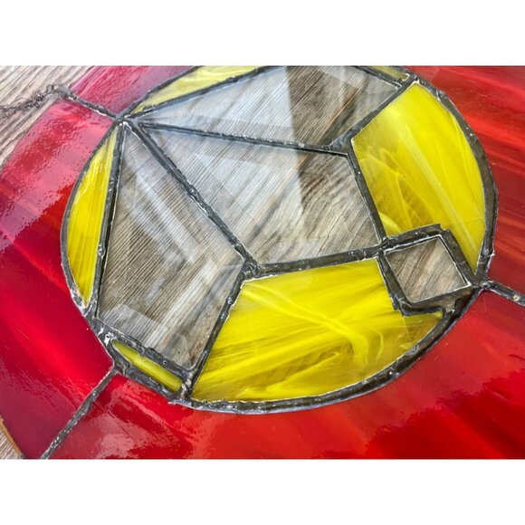 Antique Arts & Crafts Era Round Leaded Beveled Stain Glass Panel Some Damage - Picture 5 of 14